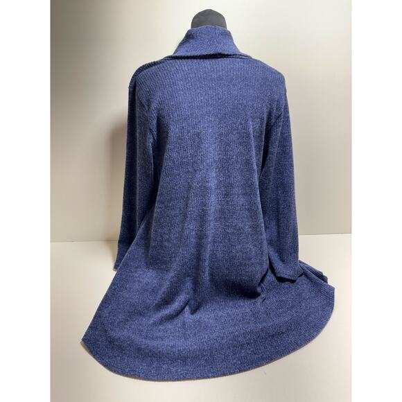 Cal Style Blue Purple Mix Media Print Cowl Neck Tunic Sweater Sz Large Boho - Picture 3 of 8